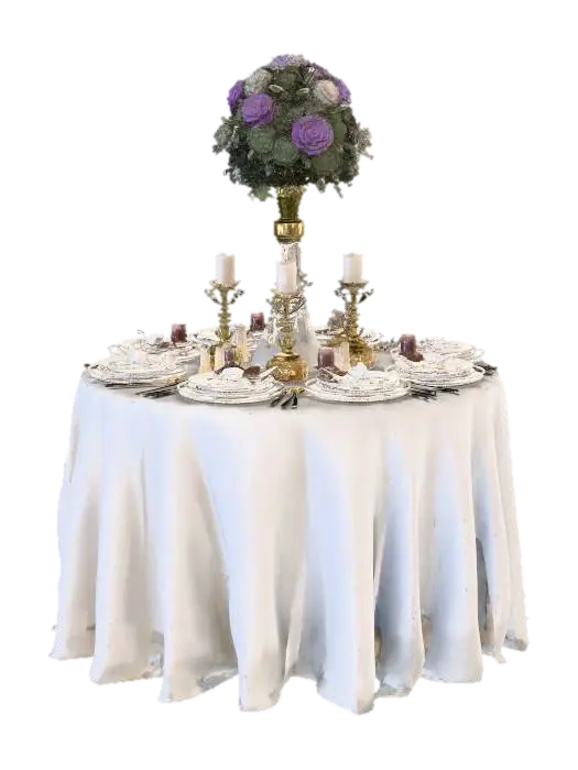 Ivory and Gold Floral Table Setting - Dining 3D model, vytvořený pomocí AI