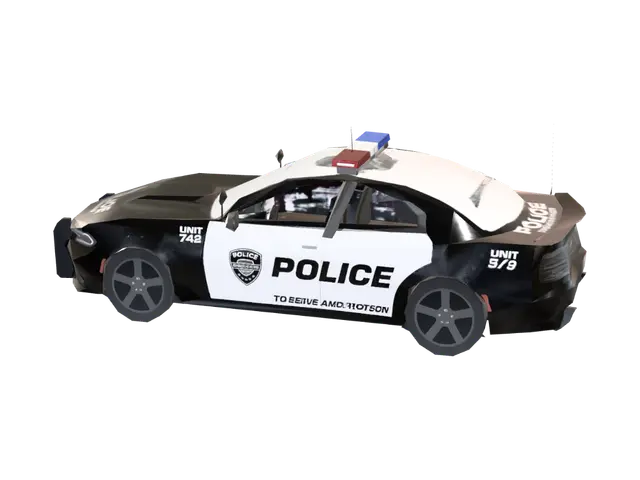 Black and White Police Interceptor - Patrol 3D model, vytvořený pomocí AI
