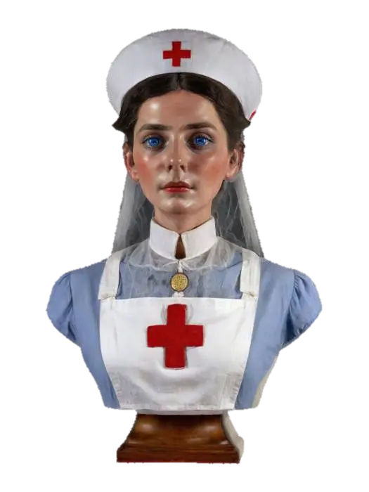 Beautiful female bust, World War One British Nurse with a veil-style cap, wearing a… - Ww1 3D model, vytvořený pomocí AI