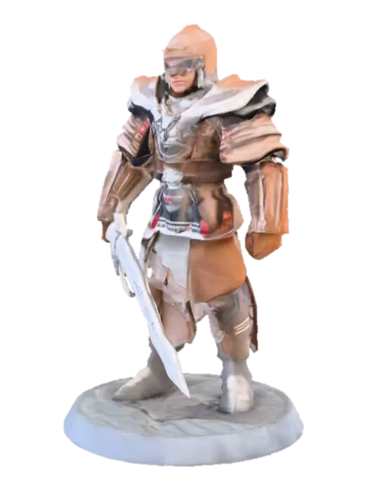Warrior's Vigilance 3D model, vytvořený pomocí AI