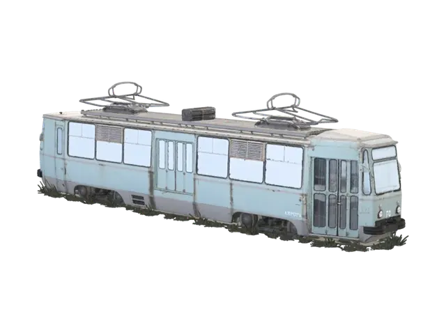 Forgotten Blue Tram 3D model, vytvořený pomocí AI