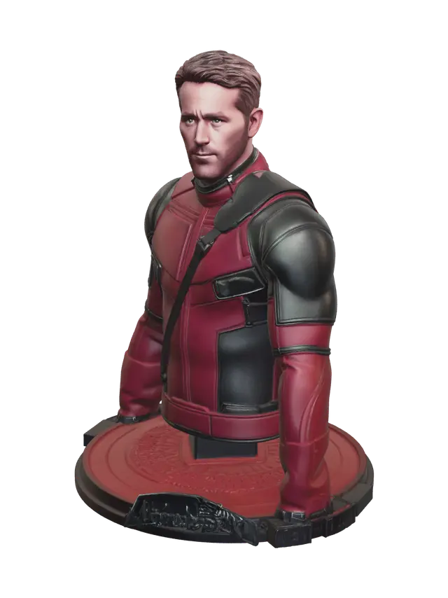 Low-Poly Deadpool Face 3D model, vytvořený pomocí AI