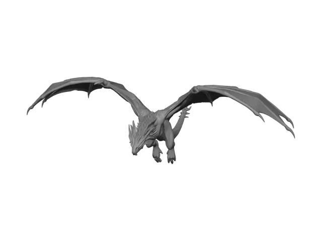 3D model for full of view of a large flying dark red coloured wyvern, with a small dragon rider on it's back