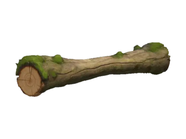 A large stylized fallen log, acting as a natural bridge. The log is thick and long,… 3D model, vytvořený pomocí AI