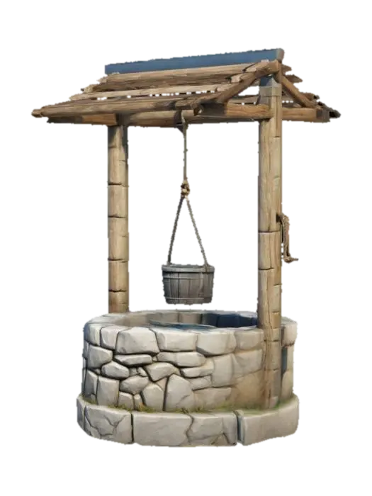 A low-poly medieval water well, made of simple stone shapes with a wooden beam and a… 3D model, vytvořený pomocí AI