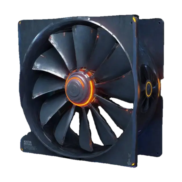 A set of industrial fan blades in cyberpunk style. Only four sleek, sharp-edged… 3D model, vytvořený pomocí AI