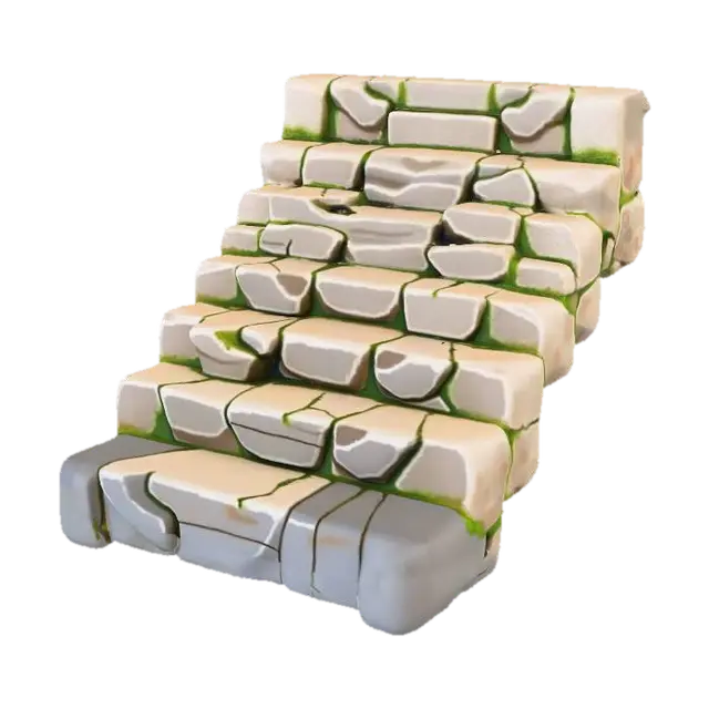 Stone staircase made of uneven, chunky stone blocks, each step slightly offset and… - Stair 3D model, vytvořený pomocí AI