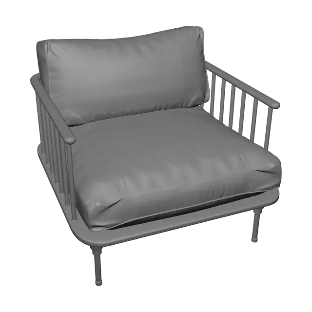3D model for Cream Cushioned Wooden Armchair
