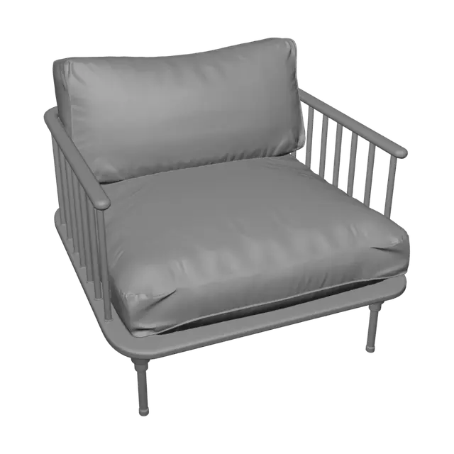 3D model for Cream Cushioned Wooden Armchair