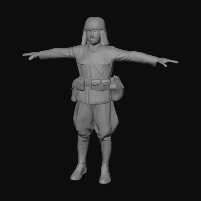 3D model for World War II Chinese Soldier in Olive Uniform