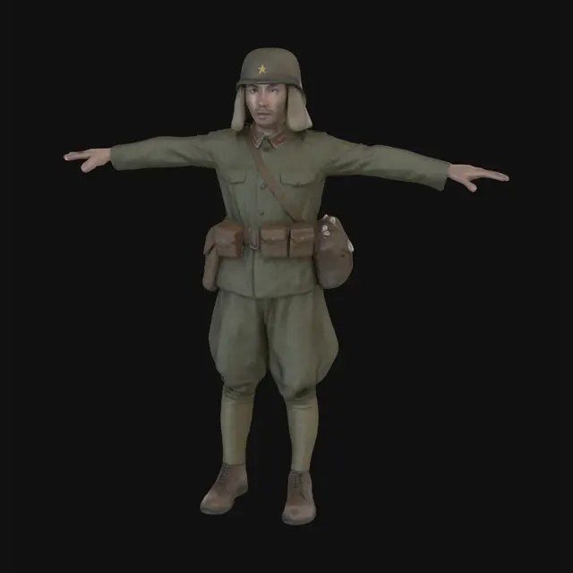 3D model for World War II Chinese Soldier in Olive Uniform