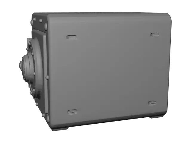 3D model for A stylized low-poly 3D safe vault for a game map, orange academy faction theme, medium-sized standalone industrial safe with a strong boxy shape, large front vault door, simple locking mechanism, subtle orange accents, clean cartoon style, readable silhouette, modular prop, minimal detail, soft shading, game-ready, suitable for a stylized outdoor school courtyard. Isolated asset, no background.
