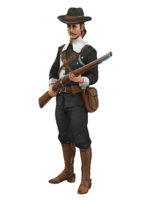 Colonial Musketeer 3D model, vytvořený pomocí AI