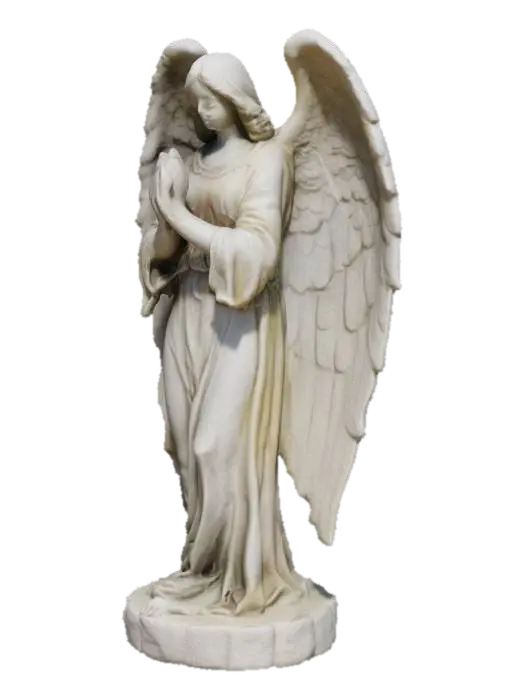 Uma estátua de anjo de cemitério , feita de pedra e com uma base de pedra. - Statues 3D model, vytvořený pomocí AI