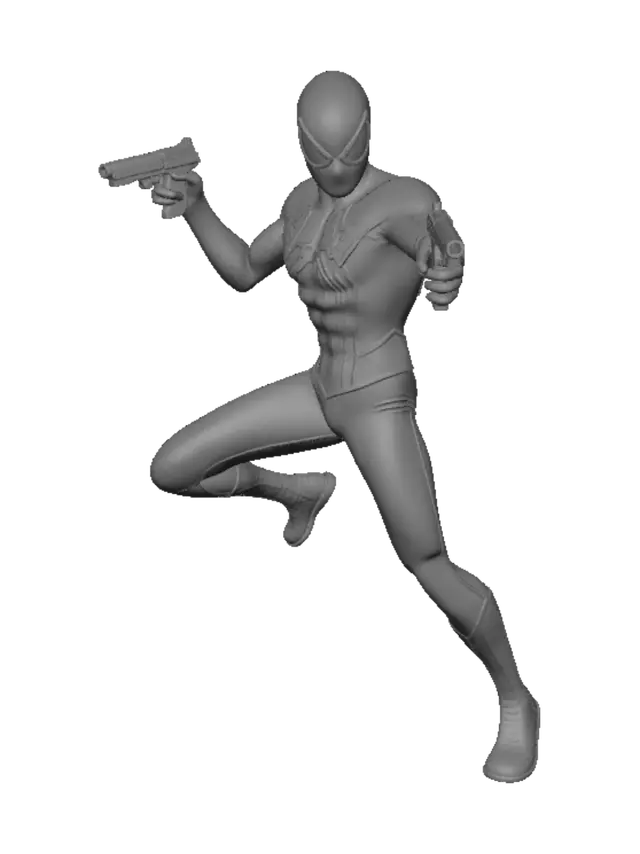 3D model for Spider-Man in hand pistol and colourful Spider-Man shooting point