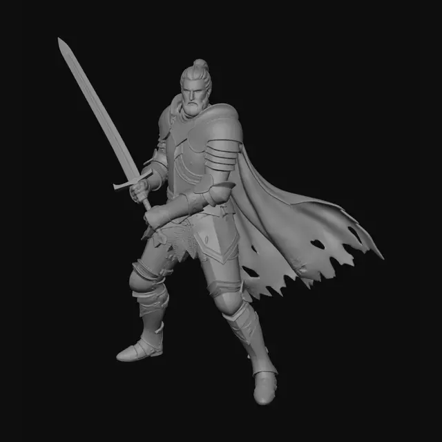 3D model for muscular male knight with sword and a manbun and a neat beard