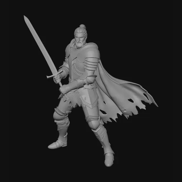 3D model for muscular male knight with sword and a manbun and a neat beard