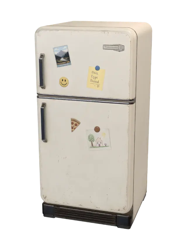 Memories on a Vintage Fridge - Nostalgia 3D model, vytvořený pomocí AI