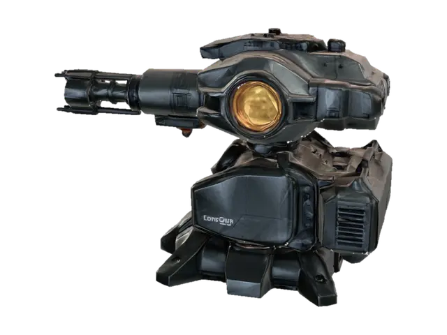 Create a game-ready sci-fi defensive turret for a game called "Lone Gun" set in the Quinton… - Rts 3D model, AI generated