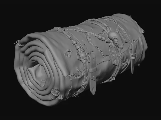 3D model for A rolled up drapery in the style of a rolled up boat sail. Held up by ropes along a cylindrical beam.
Make it about 2m longways.