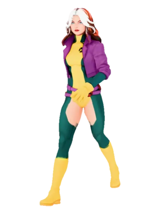 Comic Heroine in Yellow and Green Outfit - Marvelcomics 3D model, vytvořený pomocí AI