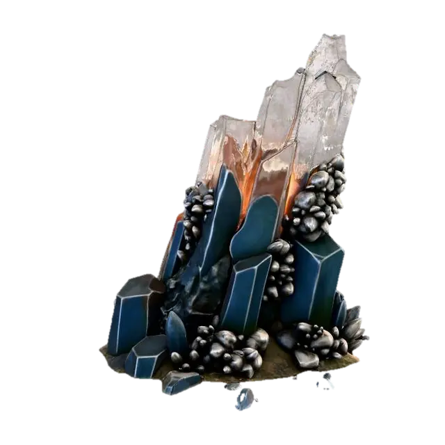 An active underwater geothermal vent. An angular, mineral-encrusted stone pipe… 3D model, vytvořený pomocí AI