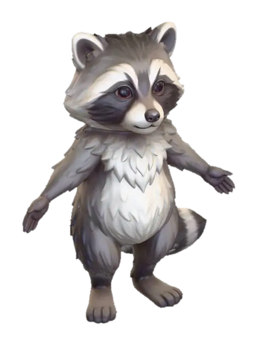 Cosmo the Friendly Raccoon 3D model, vytvořený pomocí AI