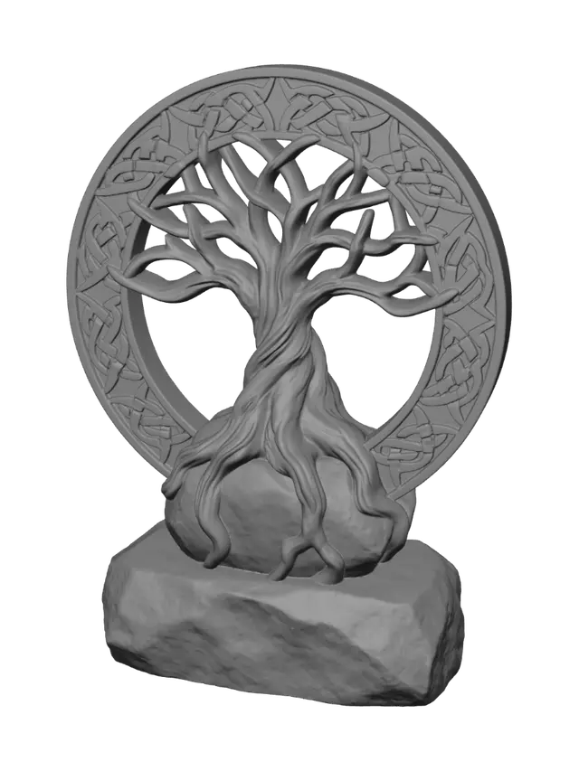 3D model for Escultura de un arbol de la vida con Base con aspecto de roca granítica.
Tronco retorcido.
Raíces envolviendo una piedra.
Copa del árbol formando un círculo perfecto.
Nudos celtas integrados en las ramas.
Espesor suficiente para imprimir sin soportes.