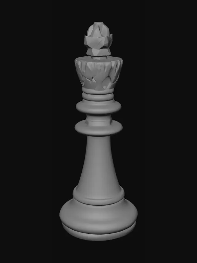 3D model for A sleek, stylized chess pawn piece made of a single solid piece of volcanic obsidian. The base is smooth and conical, transitioning into a sharp, jagged crystalline head. Intricate, deep cracks are etched into the surface to hold lava. 3D game asset, high quality, elegant silhouette, isolated model