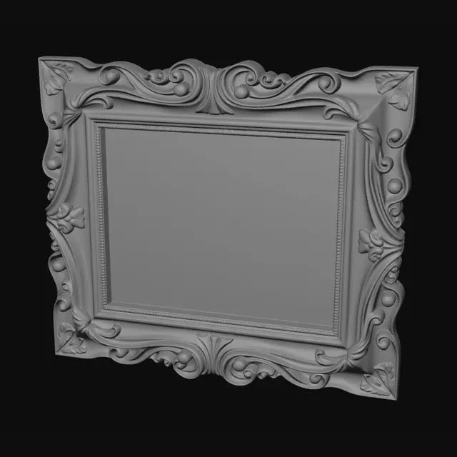 3D model for Create a premium large 3D printable photo frame with sculpted raised relief around the entire border, organic flowing shapes, elegant decorative details, thick solid structure, flat back, clean inner photo opening, no thin fragile parts, suitable for FDM printing, sanding, priming and painting. Make the frame look like a luxury handmade decorative object.