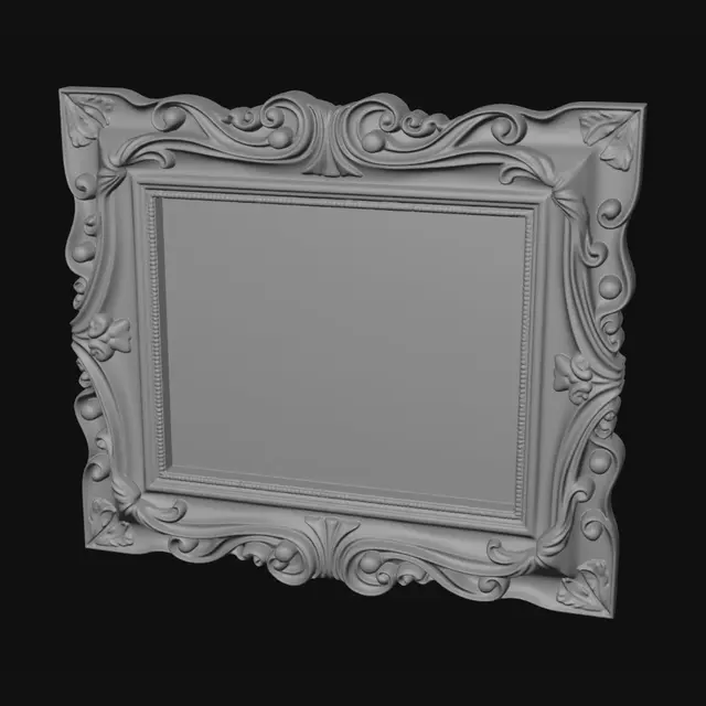 3D model for Create a premium large 3D printable photo frame with sculpted raised relief around the entire border, organic flowing shapes, elegant decorative details, thick solid structure, flat back, clean inner photo opening, no thin fragile parts, suitable for FDM printing, sanding, priming and painting. Make the frame look like a luxury handmade decorative object.