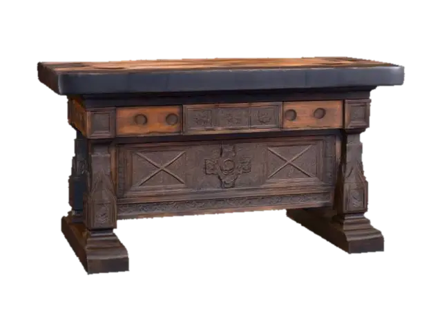 3D model for Relic Table - Rustic Aged Medieval, with occult symbols, cobwebs, different stains