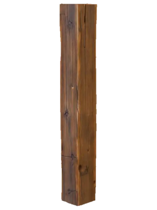 3D model for  extremely long vertical beam, very tall, 2,5m. rustic, medieval touch, cracks, uneven surface, glossy finish.
worn edges. weathered and aged, cracks, and knots on the wood. rough, heavy, and sturdy appearance with detailed wood fibers and natural imperfections. The design is simple but evokes a somber and dramatic mood
