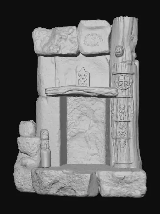 3D model for Occult Stone Frame, weathered, with witchcraft symbols