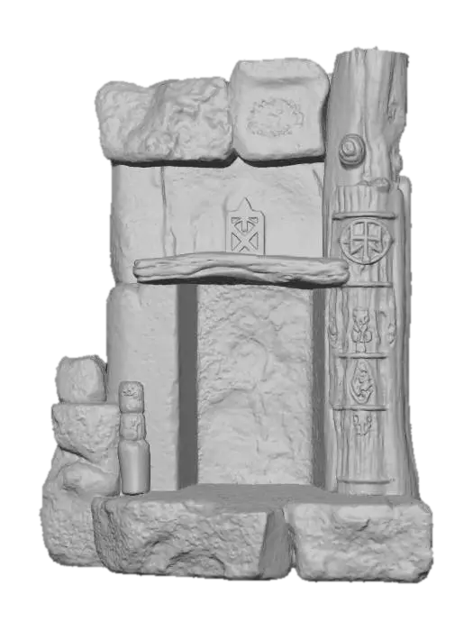 3D model for Occult Stone Frame, weathered, with witchcraft symbols