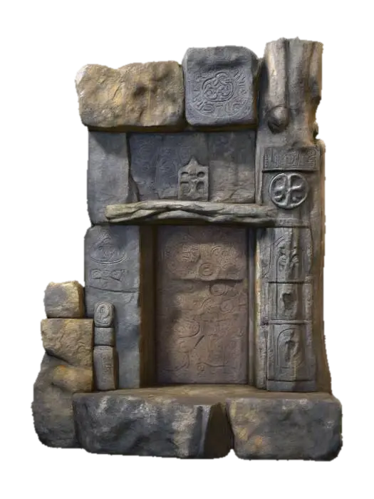 3D model for Occult Stone Frame, weathered, with witchcraft symbols