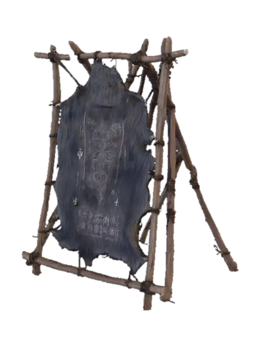 Tanning Frame with Occult Dark creepy Fur - Symbols 3D model, vytvořený pomocí AI