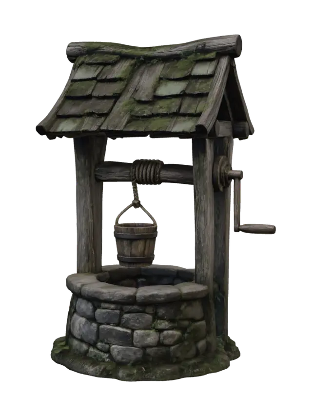 Mossy Rustic Well 3D model, vytvořený pomocí AI