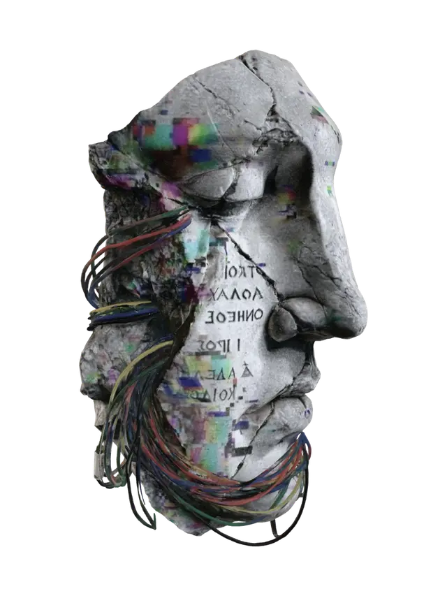 Statue_MarbleFace_Glitch - Fragmented 3D model, vytvořený pomocí AI