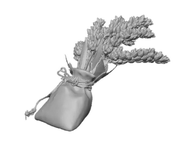 3D model for Low poly lavender sprig bundle, collectible item, 
RPG inventory prop, hand-painted style, 
small herb pouch, fantasy game asset