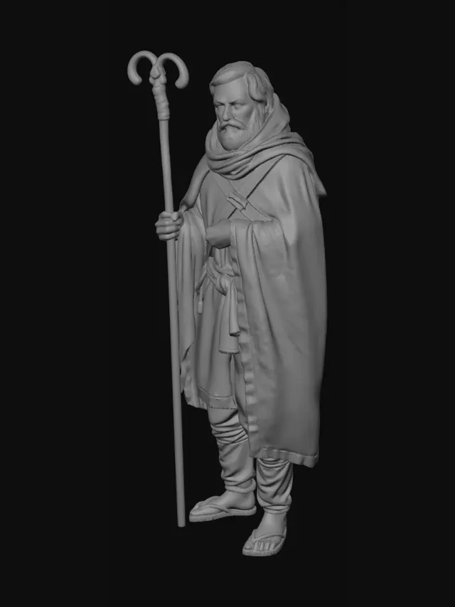 3D model for Generiere einen Schäfer der auf seine Schafe aufpasst ohne Hintergrund und ohne Base optimiert für 3D Resin Druck