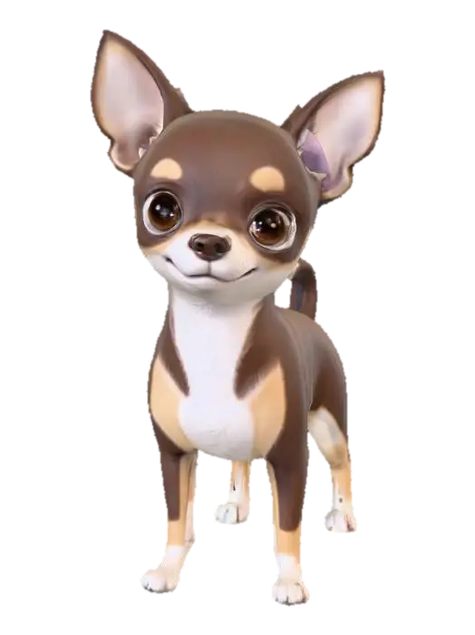 Uroczy piesek chihuahua, stylizowany i rysunkowy, jak postać z klasycznych starych… - Disney 3D model, vytvořený pomocí AI