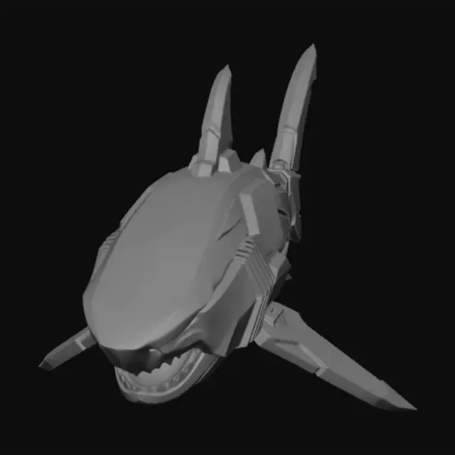 3D model for A high-detail, epic futuristic sci-fi shark, aggressive posture, sharp hard-surface details, 3D printable model style, clean mesh."