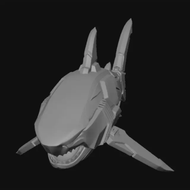 3D model for A high-detail, epic futuristic sci-fi shark, aggressive posture, sharp hard-surface details, 3D printable model style, clean mesh."