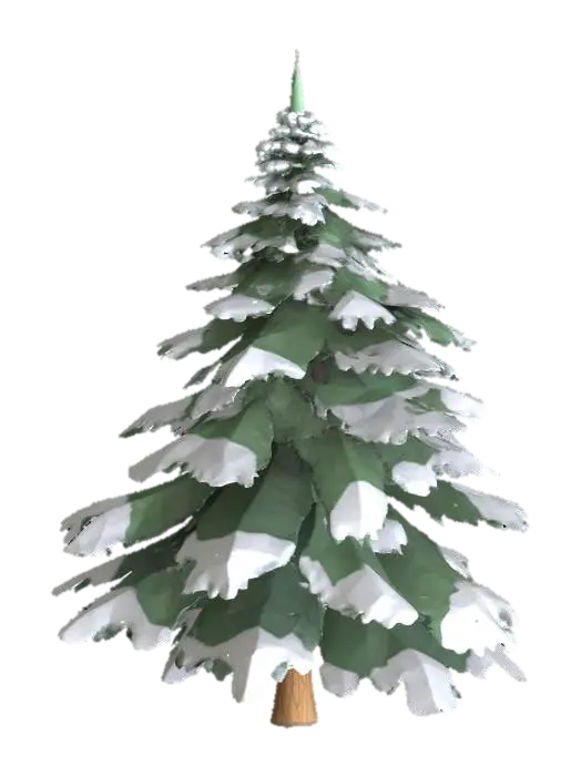 Low polygon. Pine tree covered with snow on top. Clear ground with long trunk. Thick… - Snowy 3D model, vytvořený pomocí AI