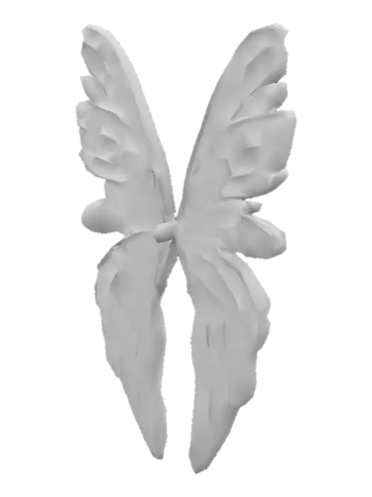3D model for Green emerald wings of a bird a little curved attached to a bracelet of jade and gold. Symmetric. Golden veins in the feathers.