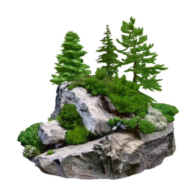Pine Trees on a Rocky Outcrop - Mountain 3D model, vytvořený pomocí AI