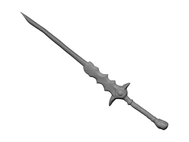 3D model for Fantasy RPG sword, silver blade, glowing blue crystal, leather handle, stylized game asset, highly detailed, clean topology, game ready, Unreal Engine style