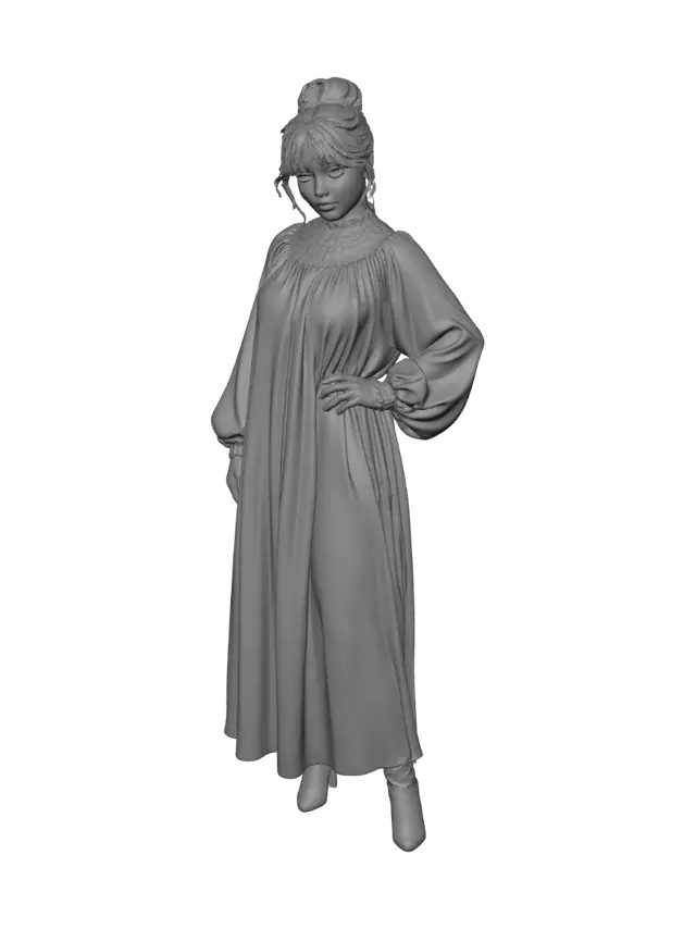 3D model for Beige Paisley Evening Gown