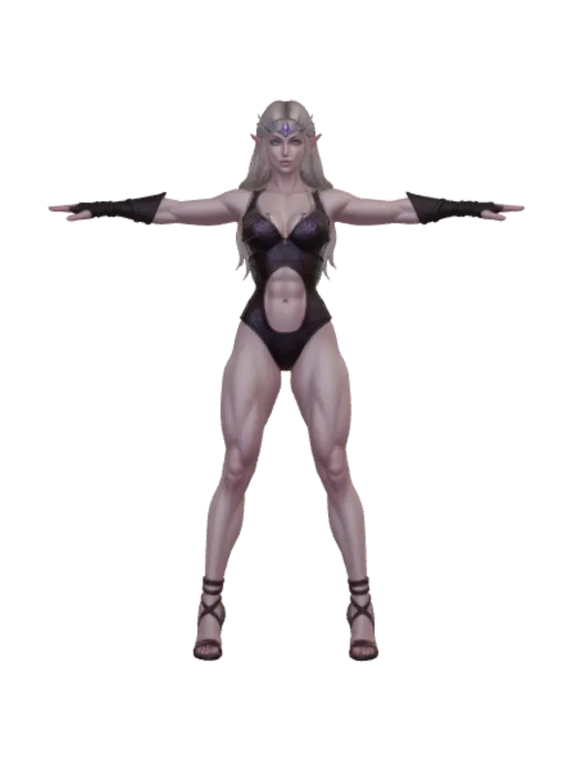 Moonlit Elven Warrior - Pretty 3D model, vytvořený pomocí AI